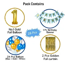 Decoration Kit For 1st Birthday Boys- 28 Pieces With Foil Curtain / Bday Supplies Items With Blue Hbd Bunting, Number Foil Balloons/1st Birth Day Props For Kids, Baby/Newborn Gifts Set-thumb1