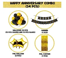 Happy Anniversary Decoration Kit For Home -34 Items Golden Combo Set Bunting, Curtains, Balloons, Foil Balloons Anniversary Decoration Items For Bedroom-thumb1