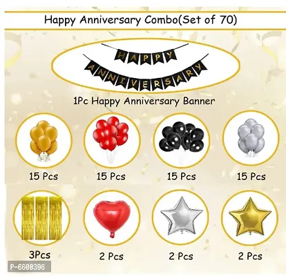 Happy Anniversary Decoration Kit For Home -70 Items Happy Anniversary Banner, Foil Curtains, Metallic Balloons, Star And Heart Foil Balloons Anniversary Decoration Items-thumb2