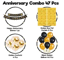 Happy Anniversary Decoration Kit For Home -47 Items Golden Combo Set Bunting, Curtains, Metallic Balloons With Confetti Anniversary Decoration Items-thumb1