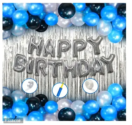Happy Birthday Decorations For Boys Kit- Happy Birthday Foil Balloon, Pump, Glue Dot, Arch, Blue Black Balloons For Birthday, Foil Curtain