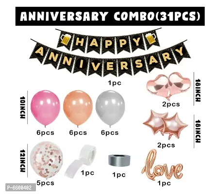 Happy Anniversary Decoration Kit For Home -31 Items Rose Gold Combo Set - Anniversary Decoration Items-thumb2