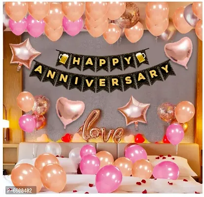 Happy Anniversary Decoration Kit For Home -31 Items Rose Gold Combo Set - Anniversary Decoration Items-thumb0