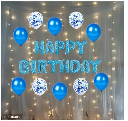 Blue Birthday Party Decoration Items For Adults andndash; Pack Of 30 Pieces andndash; Happy Birthday Foil, Fairy Light, Confetti and Metallic Balloons