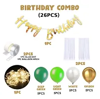 Trendy Decoration Items For Birthday -26Pcs Combo With White Net, Led Fairy Lights And Green-White-Golden Balloons - Background Decoration Items, Birthday Decoration Items, Cabana Tent Decoration-thumb1