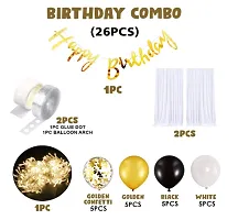 Trendy Latex, Cardstock Decoration Items, Cabana Tent Decoration For Birthday -26Pcs Combo With White Net, Led Fairy Lights And Black-White-Golden Balloons, Cabana Tent Decoration-thumb1