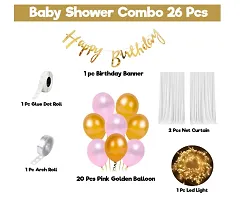 Trendy Latex, Cardstock Decoration Items For Birthday -26Pcs Combo With White Net, Led Fairy Lights And Pink-Golden Balloons - Background Decoration Items, Cabana Tent Decoration-thumb1