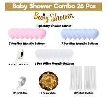 Trendy Baby Shower Decoration Items Set For Mom To Be - 26Pcs White Net Curtain With Fairy Lights, Foil Banner, Balloons - Baby Shower Decorations Items Props, Pregnancy, Maternity Photoshoot-thumb1