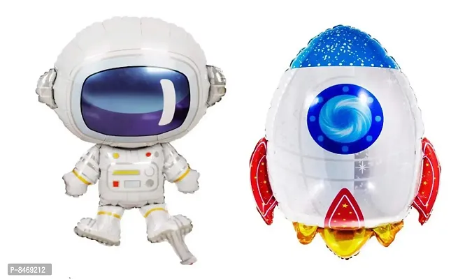Trendy Rocket And Astronaut Foil Balloon Set Of 2, For Space Theme Birthday Party Celebration