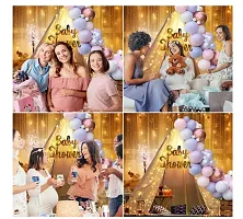 Trendy Baby Shower Decoration Items Set For Mom To Be - 26Pcs White Net Curtain With Fairy Lights, Foil Banner, Balloons - Baby Shower Decorations Items Props, Pregnancy, Maternity Photoshoot-thumb3