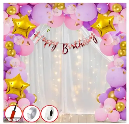 Trendy Happy Birthday Decorations For Girls Kit - 58Pcs Birthday Decoration For Girls, Purple Theme Decor Items Set- Purple Balloons For Birthday Decoration-thumb0