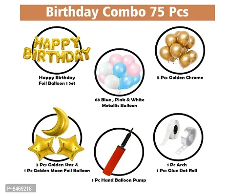 Trendy Happy Birthday Decorations For Boys-Happy Birthday Foil Balloon, Star-Moon Foil, Metallic Balloons With Hand Balloon Pump-Decoration Items For Birthday, Birthday Decoration Kit Combo-75Pcs-thumb2