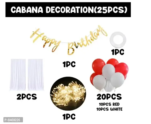 Trendy Cloth, Latex, Foil, Paper Decoration Items For Birthday 25Pcs White Net, Led Fairy Lights And Balloon - Background Decoration Items, Birthday Decoration Items Or Cabana Tent Decoration-thumb2