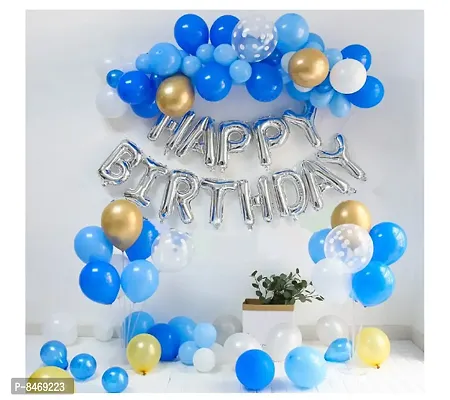 Trendy Blue Birthday Balloons For Decoration - Pack Of 67 Pcs - Happy Birthday Foil, Chrome, Confetti, Pastel And Metallic Balloons