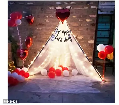 Trendy Cloth, Latex, Foil, Paper Decoration Items For Birthday 25Pcs White Net, Led Fairy Lights And Balloon - Background Decoration Items, Birthday Decoration Items Or Cabana Tent Decoration-thumb0