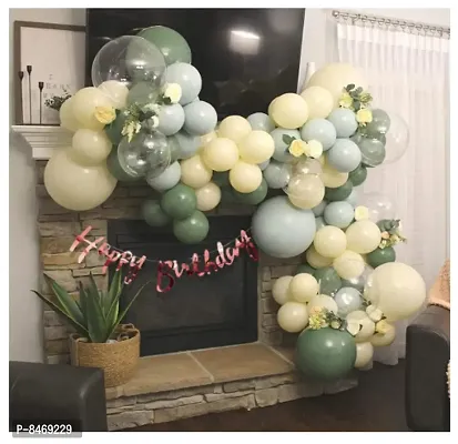 Trendy 64 Pc Happy Birthday Decoration Kit - Yellow Grey Green Balloon With Birthday Banner, Confetti Balloons - Birthday Decoration Item-thumb0