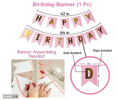 Trendy 54 Pc Birthday Decoration Kit - Pink Gray Pastel Balloon With Birthday Banner, Arc, Glue Dot For Girls Kids Baby Birthday Decoration Items - Birthday Decoration Combo-thumb3