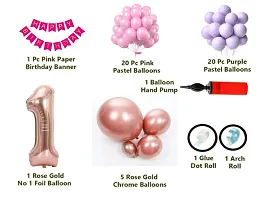 Trendy 50 Pc Birthday Decoration Kit - Pink And Purple Pastel Balloons Combo With Birthday Banner, Arc, Glue Dot For Girls Kids Baby Birthday Decoration Items - Birthday Decoration Combo-thumb1