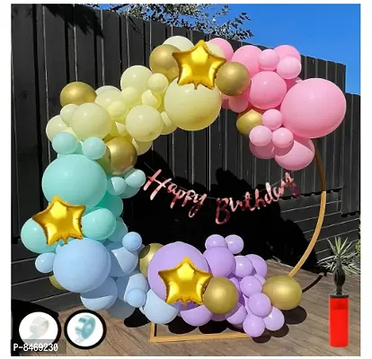 Trendy Birthday Decoration Kit 87 Pc - Multi Pastel Combo With Birthday Banner, Glue Dot, Arc, Confetti Balloons With Balloon Pump For Boys Kids Baby Birthday Decoration Items - Birthday Decoration Items