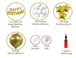 Trendy Decoration Kit 47 Pc - Gold Chrome White Metallic Balloons Combo With Birthday Foil Balloons, Arc, Glue Dot For Girls Kids Baby Birthday Decoration Items - Birthday Decoration Combo-thumb1