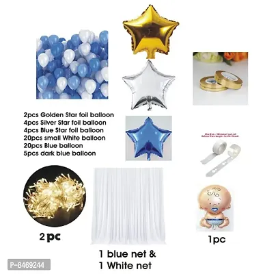 Trendy 66 Pcs Blue Baby Shower Party Supplies Decorations, Balloons, Net Backdrop, Led Light For Party Decoration (Blue)-thumb3