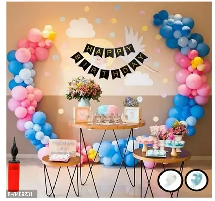 Trendy 64 Pc Happy Birthday Decoration Kit - Pink Blue Yellow Balloon With Birthday Banner, Glue Dot Arch Roll With Pump|Birthday Decoration Item-thumb0