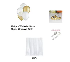 Trendy 128Pc White Gold Party Supplies Birthday Decorations For Girls Boys, Balloons, Net Backdrop For Party Decoration (Gold White)-thumb1