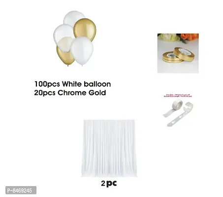 Trendy 128Pc White Gold Party Supplies Birthday Decorations For Girls Boys, Balloons, Net Backdrop For Party Decoration (Gold White)-thumb2