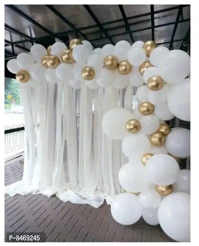 Trendy 128Pc White Gold Party Supplies Birthday Decorations For Girls Boys, Balloons, Net Backdrop For Party Decoration (Gold White)-thumb0