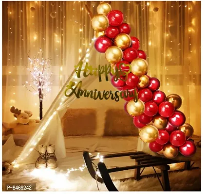 Trendy White Decoration Net With Led Fairy Lights And Red-Golden Balloon Combo - Set Of 26 Anniversary Party Celebration Wedding And Valentines Day Or Cabana Tent Decoration-thumb0