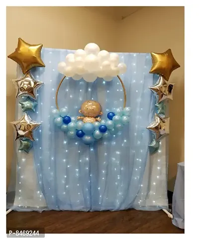 Trendy 66 Pcs Blue Baby Shower Party Supplies Decorations, Balloons, Net Backdrop, Led Light For Party Decoration (Blue)-thumb0