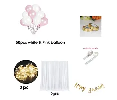 Trendy 61Pcs Pink White Party Supplies Birthday Decorations For Girls Boys, Balloons, Net Backdrop, Led Light For Party Decoration (Pink White)-thumb1