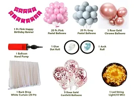 Trendy 54 Pc Birthday Decoration Kit - Pink Gray Pastel Balloon With Birthday Banner, Arc, Glue Dot For Girls Kids Baby Birthday Decoration Items - Birthday Decoration Combo-thumb1