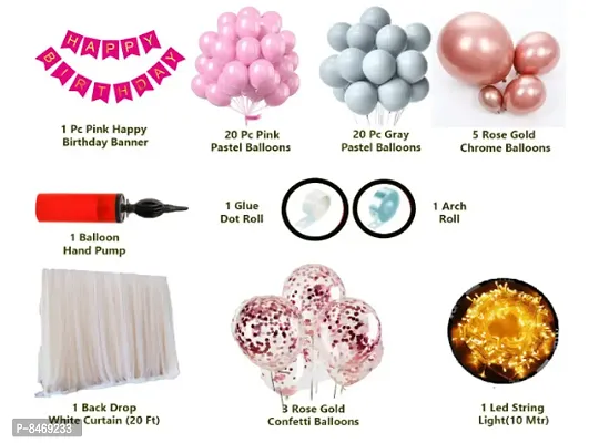 Trendy 54 Pc Birthday Decoration Kit - Pink Gray Pastel Balloon With Birthday Banner, Arc, Glue Dot For Girls Kids Baby Birthday Decoration Items - Birthday Decoration Combo-thumb2