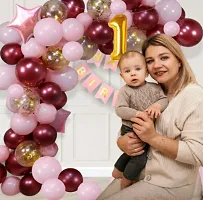 Trendy First Birthday Decoration Balloon Garland Combo For Girls Pink Burgundy 90 Items Party Supplies With Golden Number 1 Foil Balloon (1St Birthday Decoration)-thumb2