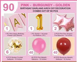 Trendy First Birthday Decoration Balloon Garland Combo For Girls Pink Burgundy 90 Items Party Supplies With Golden Number 1 Foil Balloon (1St Birthday Decoration)-thumb1