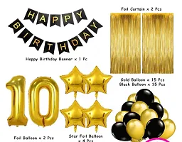 Trendy 1 Set Happy Birthday Banner (Black Color), 4 Pcs Golden Gold Foil Star 2 Golden Curtain 15 Golden 15 Black Balloon 10 No. Foil Number Golden-thumb1