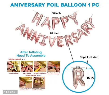 Trendy Rose Gold Happy Anniversary Decorations For Home With Foil Balloon Metallic Balloons Heart Foil, Foil Curtain Combo 41Pcs-thumb3