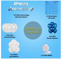 Trendy Blue Anniversary Decoration Items Combo - 15 Pcs - Happy Anniversary Cursive Banner, Square Curtain, Confetti And Metallic Balloons - Wedding Anniversary Decoration-thumb1