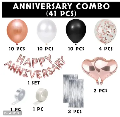 Trendy Rose Gold Happy Anniversary Decorations For Home With Foil Balloon Metallic Balloons Heart Foil, Foil Curtain Combo 41Pcs-thumb2