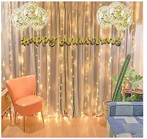 Trendy Golden Anniversary Decoration Items Like Happy Anniversary Cursive Banner, Fairy Light, Confetti Rubber Balloons, Anniversary Surprise Decoration - Pack Of 9 Pieces-thumb2