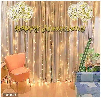 Trendy Golden Anniversary Decoration Items Like Happy Anniversary Cursive Banner, Fairy Light, Confetti Rubber Balloons, Anniversary Surprise Decoration - Pack Of 9 Pieces-thumb3