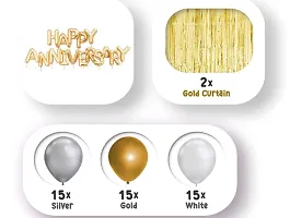 63  Pieces 15 White , 15 Silver And 15 Gold Metallic Foil Balloons, 16  Pieces Gold Happy Anniversary Letters Foil Balloon, 2  Pieces Gold Curtains-thumb1