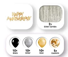 Set Of 53  Pieces 10 Black , 10 Silver And 10 Gold Metallic Foil Balloons , 5 Transparent Gold Confetti Balloons, 16  Pieces Gold Happy Anniversary Letters Foil Balloon, 2  Pieces Silver Curtains-thumb1