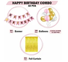 Pack Of 34  Pieces Happy Birthday Banner Decoration Kit Set With Metallic Balloons Pink Banner Set - Pack Of 34-thumb1