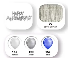 63  Pieces 15 White , 15 Silver And 15 Blue Metallic Foil Balloons, 16  Pieces Silver Happy Anniversary Letters Foil Balloon, 2  Pieces Silver Curtains-thumb1