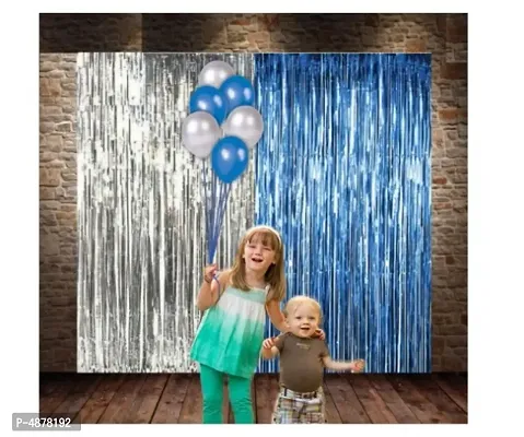 Blue & Silver Curtain combo with balloon  - Pack of 54 Pcs.