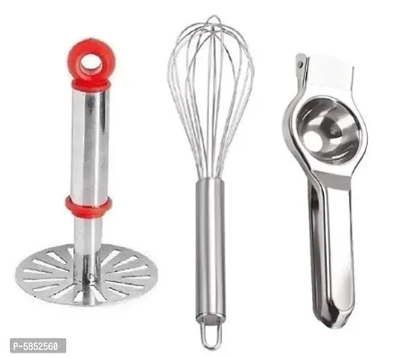 Stainless Steel Kitchen Combo Set of Potato Masher, Egg Beater Whisk  Lemon Squeezer(Pack of 3)