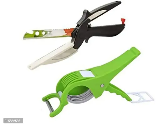 Plastic Vegetables Smart Knife Scissor Clever Cutter Chopper and Vegetables Slicer with Peeler for Kitchen (Combo)