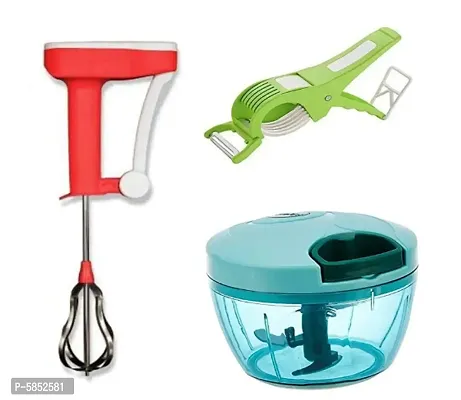 Kitchen Combo Vegetables Cutter ,Handy Pull Chopper Dicer  Power Free Hand Blender for Kitchen (Pack of 3)